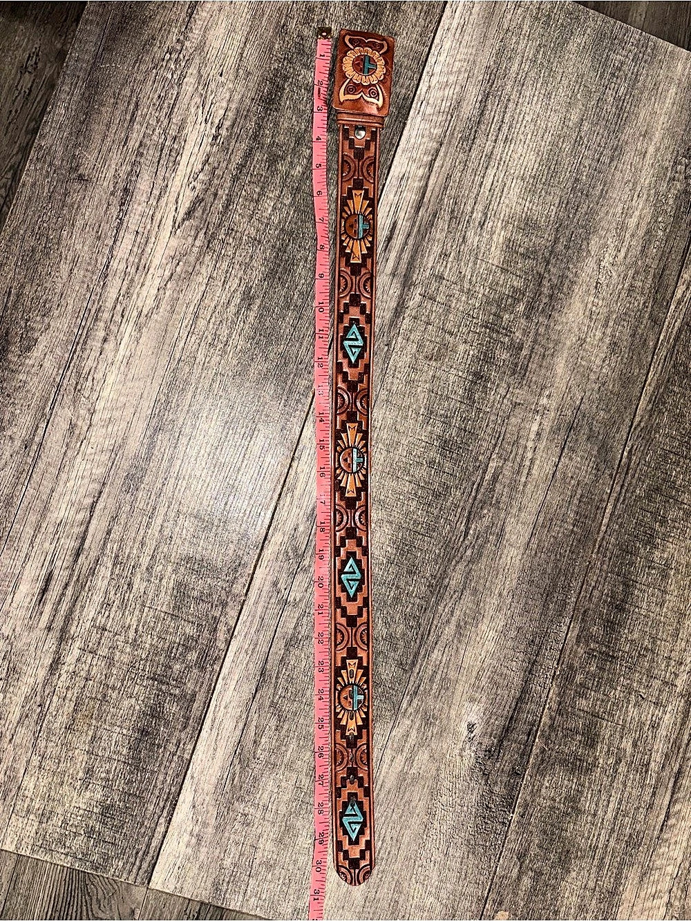 BY Chambers PHOENIX Tooled Leather Western Belt in Brown